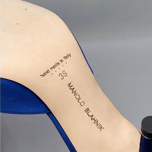 Manolo Blahnik Satin Blue Mules with Crystal Accent - Picture 13 of 13